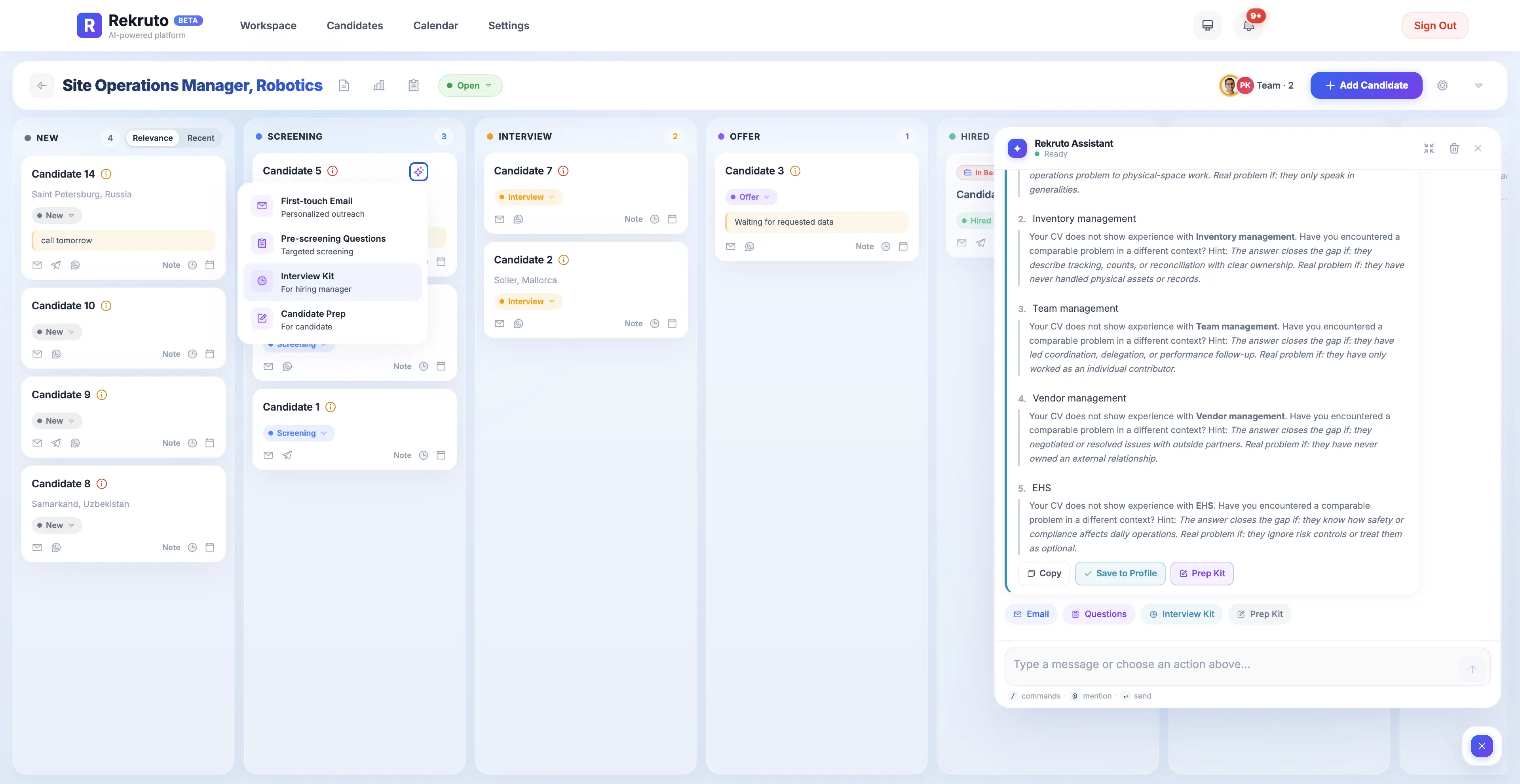 Rekruto AI assistant
