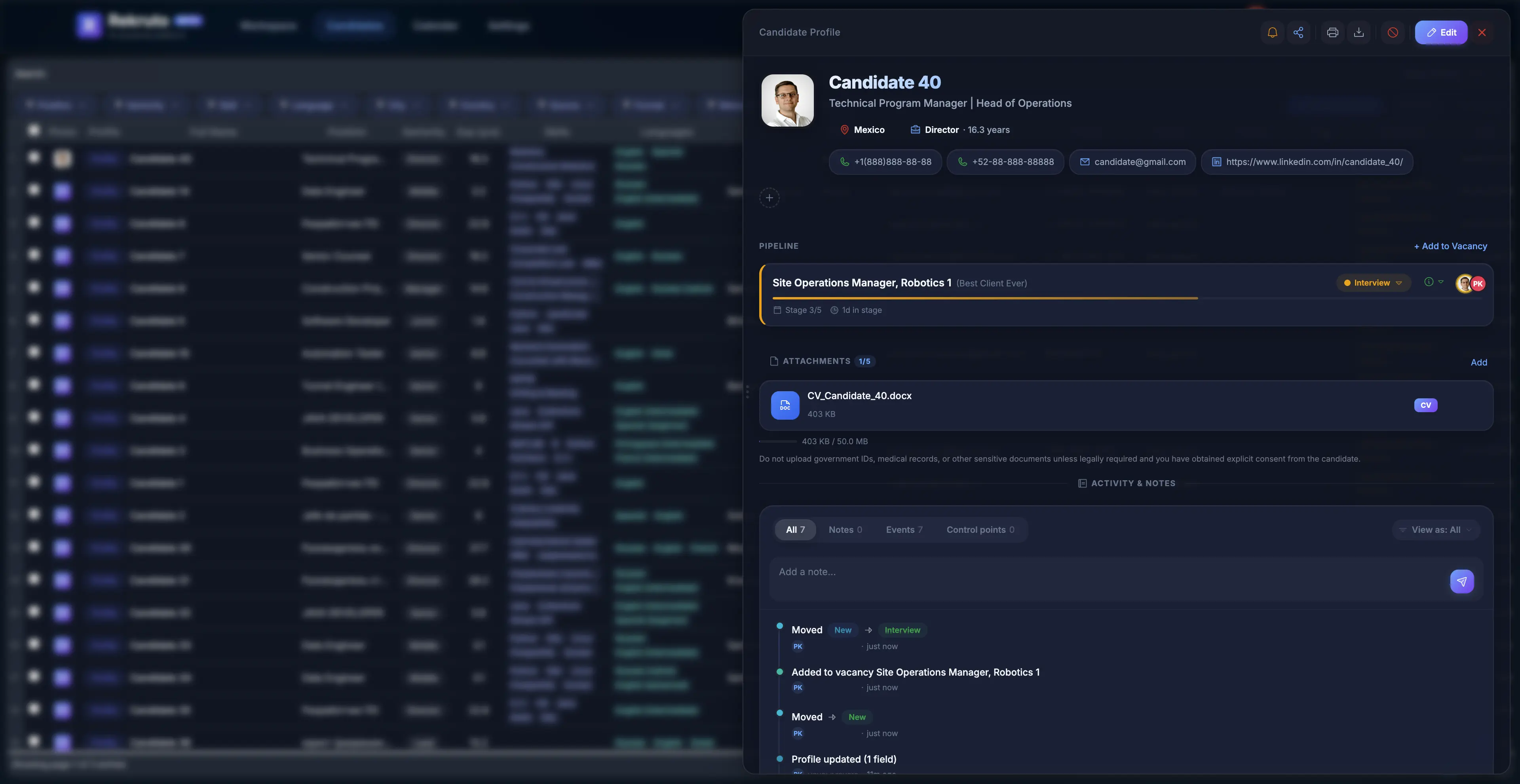 Candidate database (dark)