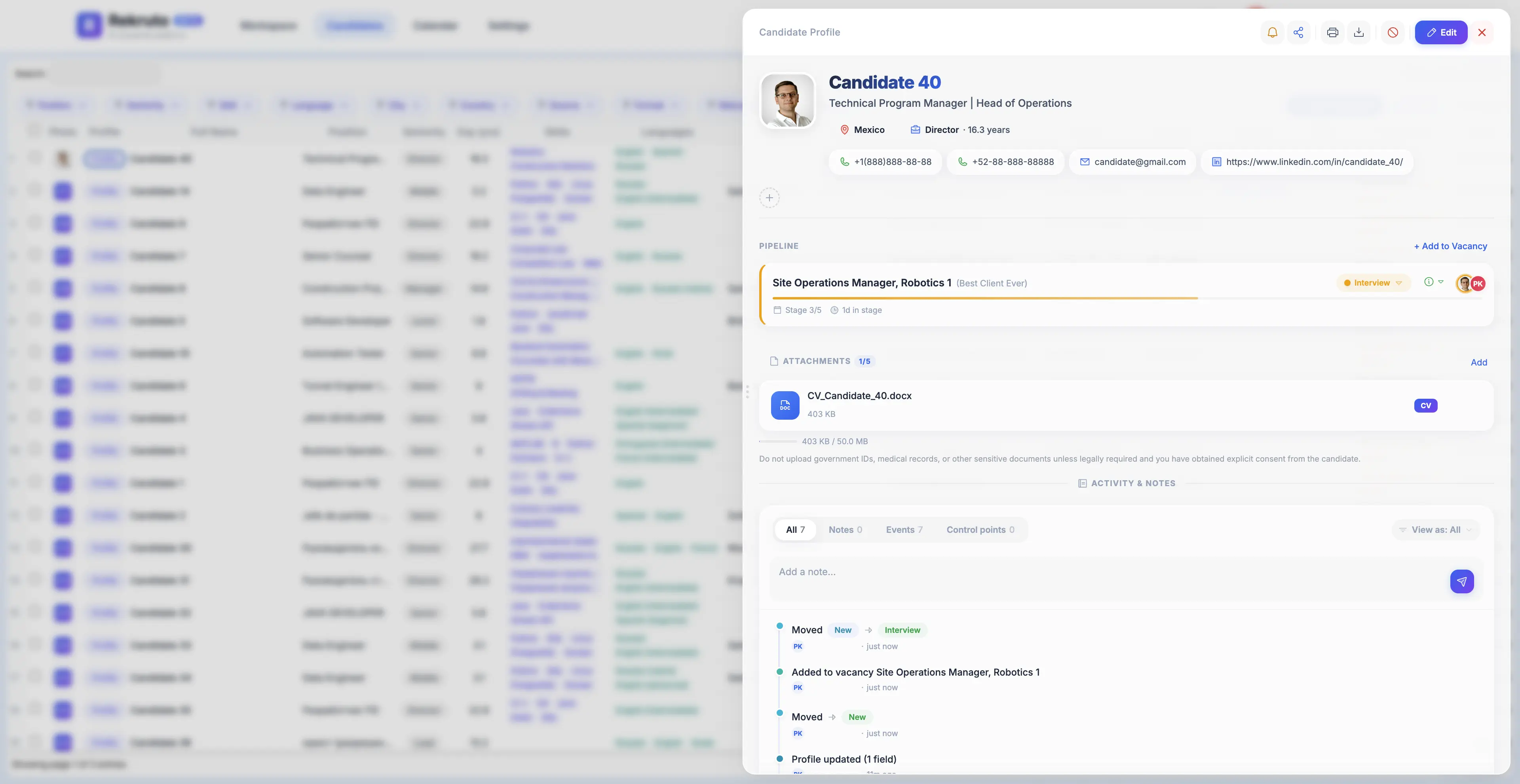 Candidate database